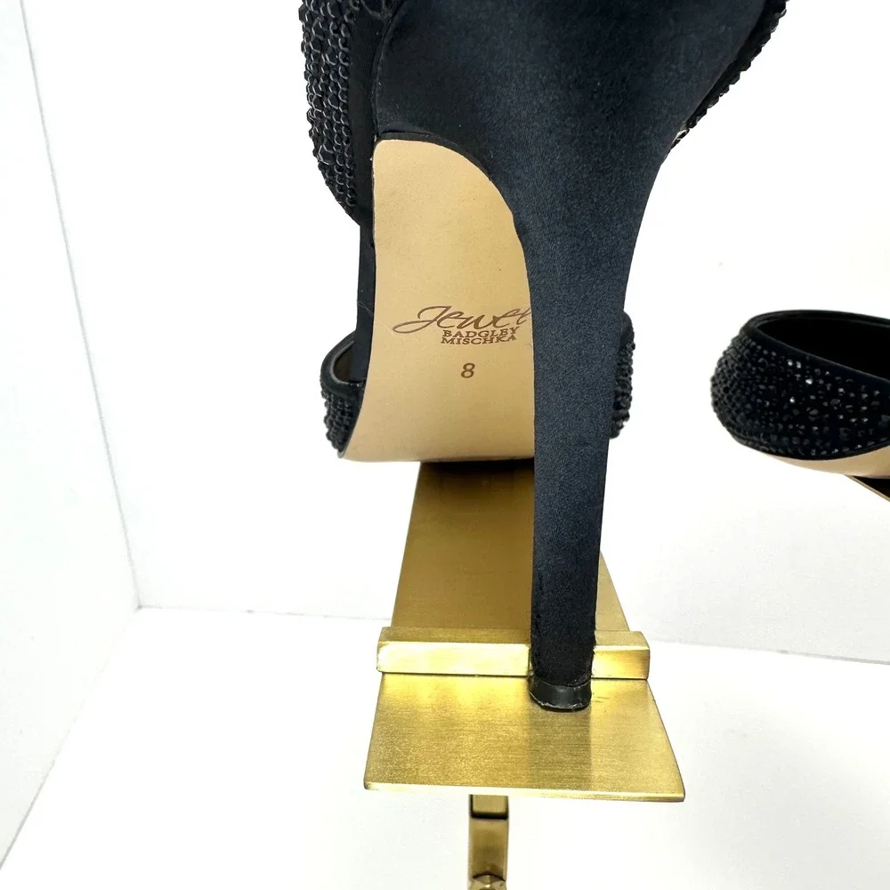 Jewel Badgley Mischka Black Rhinestone d'Orsay Pointed Toe Stiletto Pumps Size 8